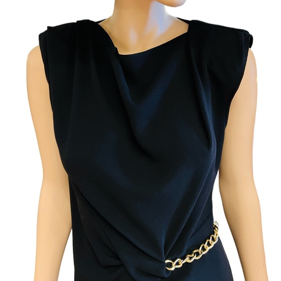 The Kooples Black Dress Sleeveless Wrap with a Gold Chain Size M 100% polyester - Picture 6 of 16